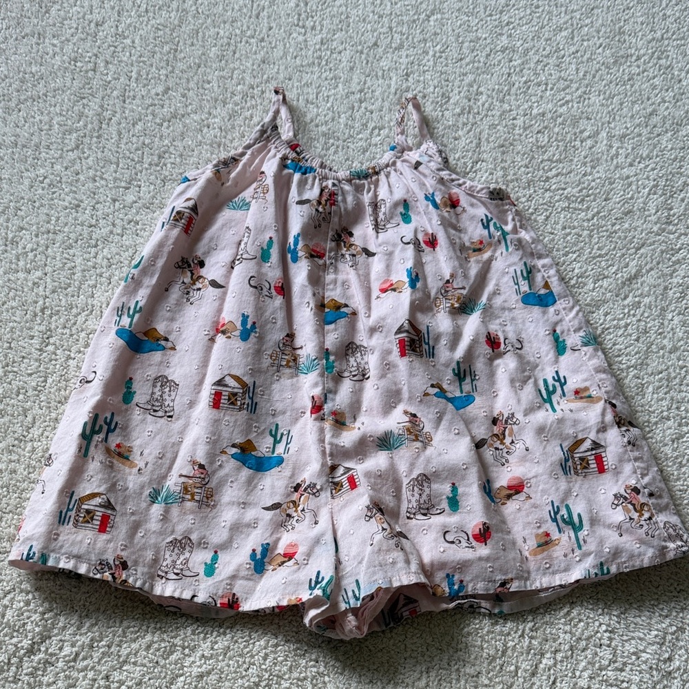 Girls' Western Print Cotton Romper - Pink with Teal & Red